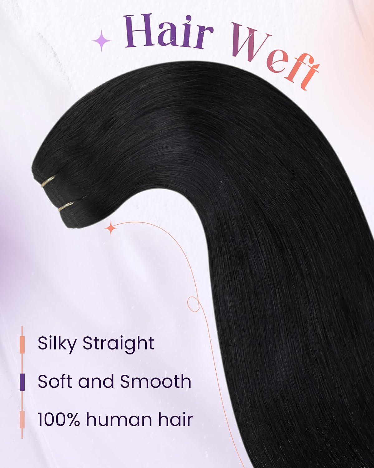 Thumbnail 2 de LaaVoo Tressen Echthaar Extensions 65 cm Schwarz – Remy Echthaar zum Einnähen