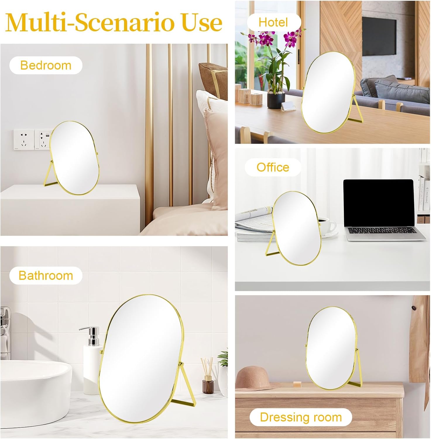 Detalle 2 de ROYUEXT Oval Table Top Mirror (Gold) with Adjustable Metal Frame Stand