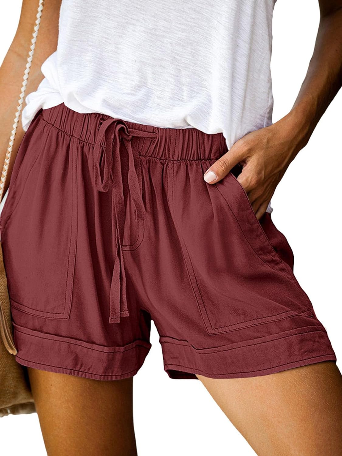 Thumbnail 6 de comefohome Women's UK Summer Drawstring Cotton Elastic Waist Shorts with Pockets
