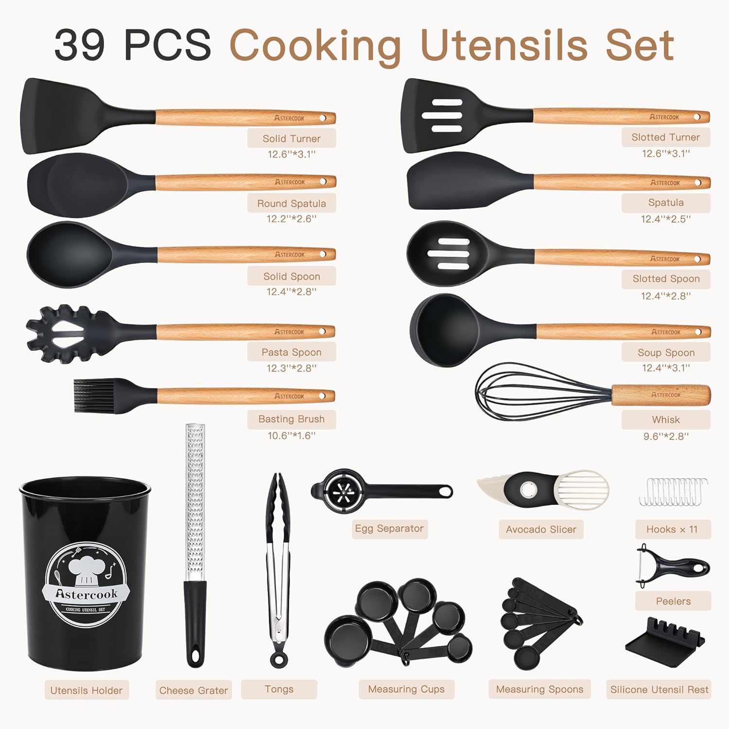 Detalle 2 de Astercook 39 PCS Silicone Utensils Set 446°F