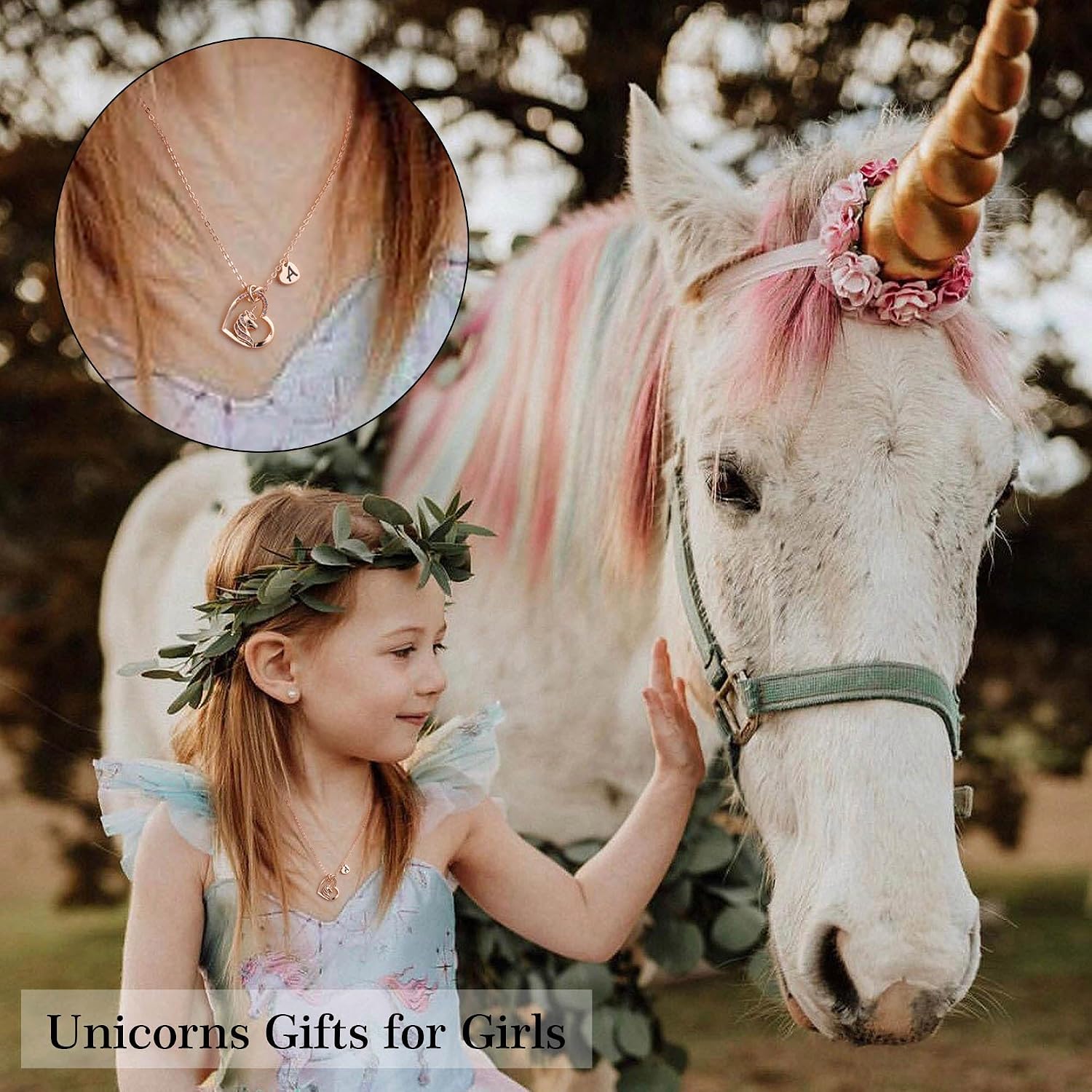 Thumbnail 3 de TINGN Regali Unicorno per Ragazze — Collana con ciondolo a cuore e iniziali placcate oro 14K