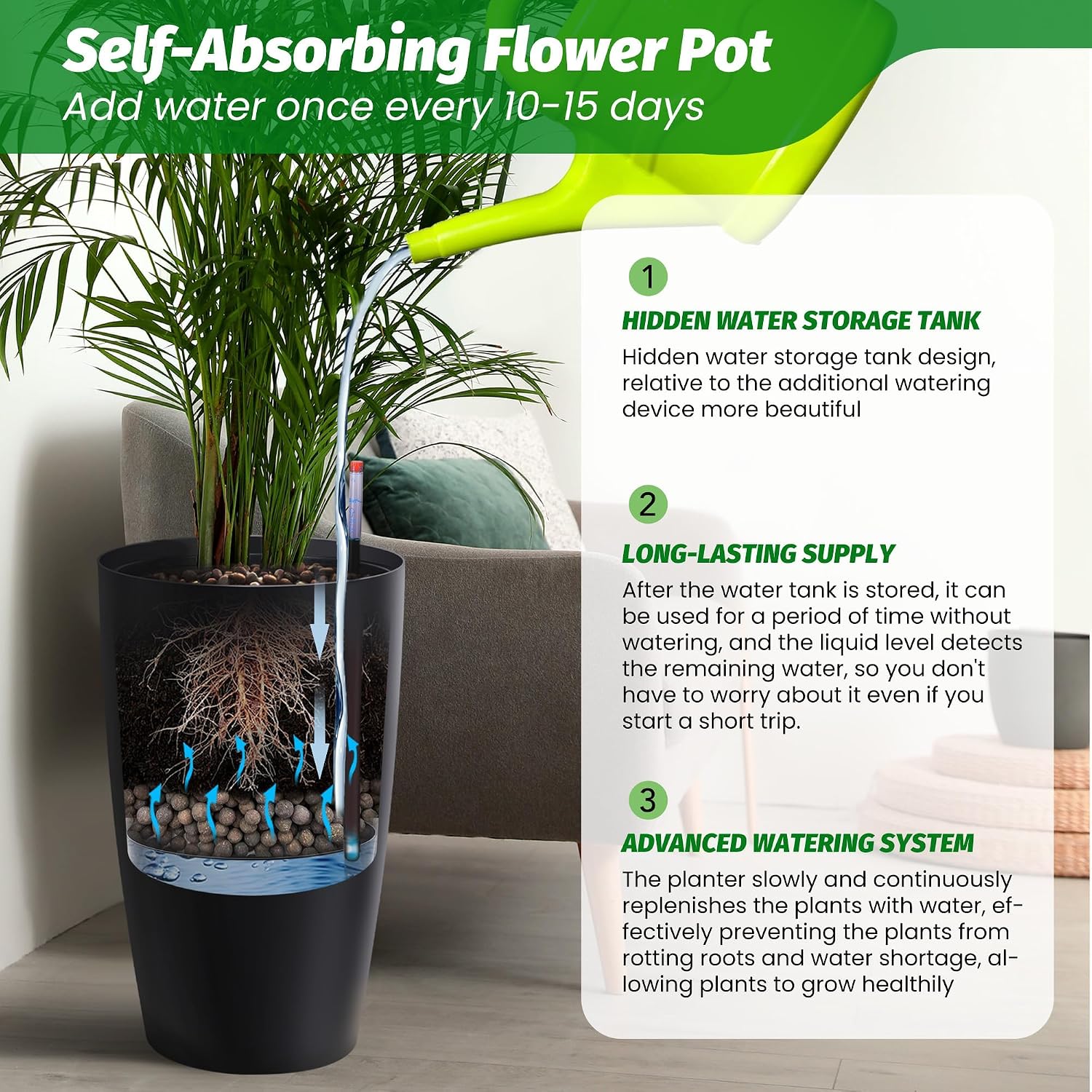 Detalle 2 de WildVenture PHO_33L5 Self-Watering Planters, Set of 2, 22-Inch Tall
