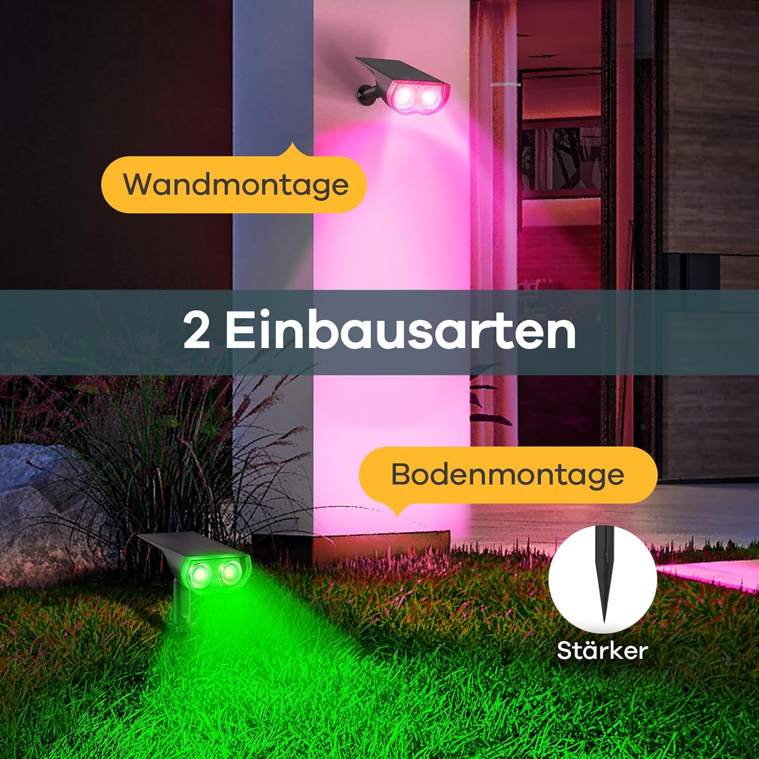 Thumbnail 4 de Linkind Bunt Solarlampen Außen RGB+Weiß – 2er Set, 10 Lichtmodi, 2-in-1 Montage, IP65