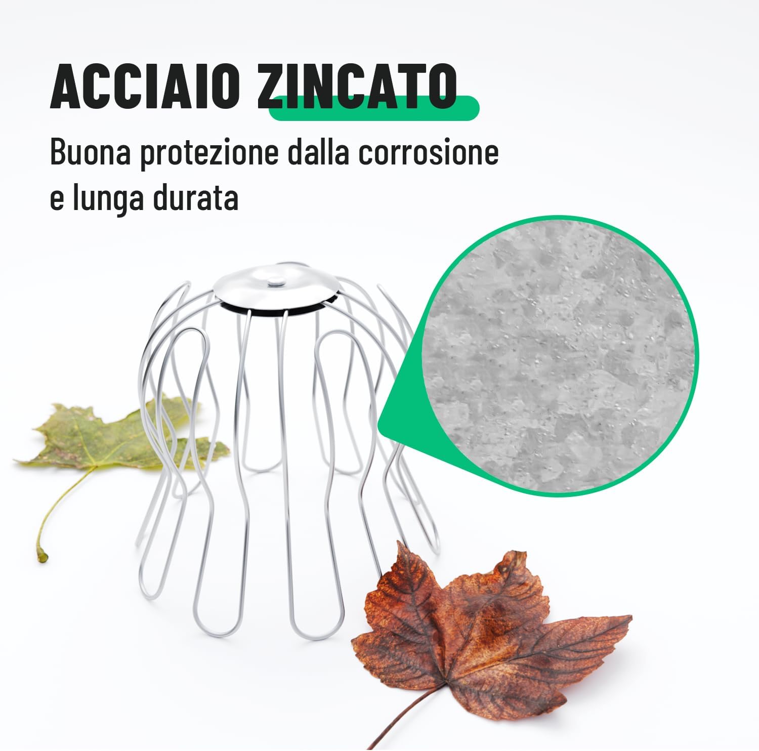 Detalle de Greate – 2x Protezione antifoglia per grondaie zincata regolabile 87–100 mm, filtro per foglie, resistente e facile da installare