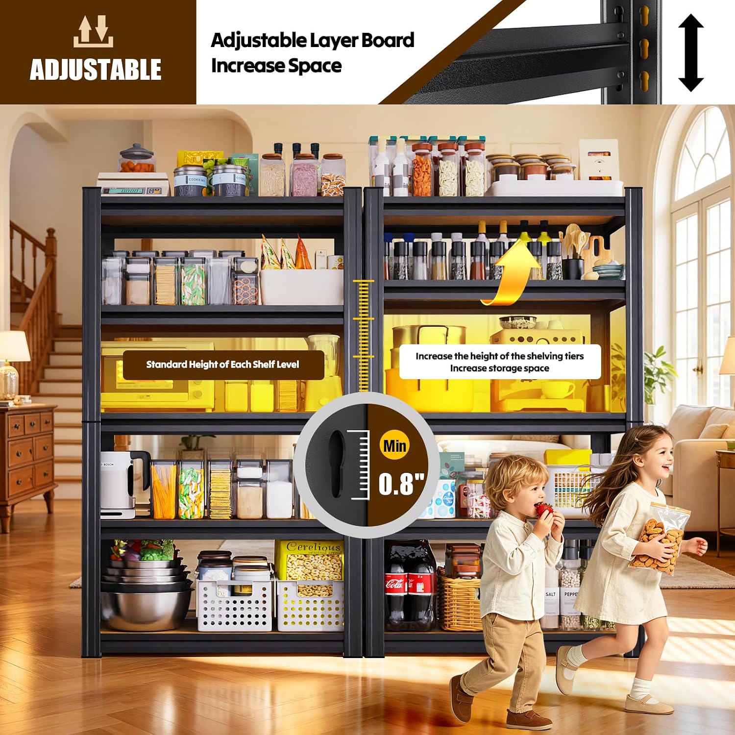 Detalle 2 de JOJUOU 5-Tier Adjustable Garage Shelving with Metal Frame and MDF Panels