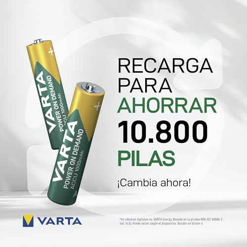 Detalle de VARTA Rechargeable Ready2Use ACCU AAA 1000 mAh – Pack de 4 pilas recargables