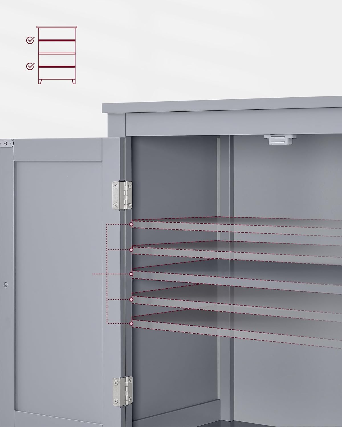 Detalle 2 de VASAGLE HELAN BBC552P36 Bathroom Cabinet, 4 Doors, Adjustable Shelves, Dove Grey