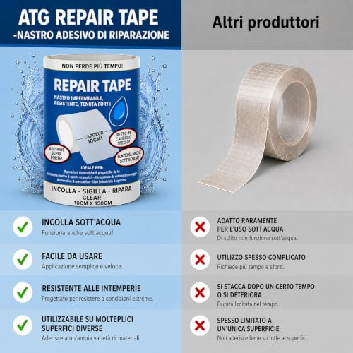 Thumbnail 7 de ATG Ripara piscina sott’acqua – nastro sigillante trasparente 10×150 cm, sigilla perdite senza svuotare