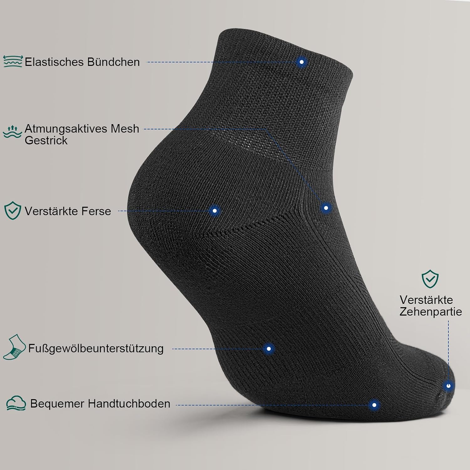 Detalle 2 de Natugloe Quarter Sportsocken 8 Paar Baumwolle