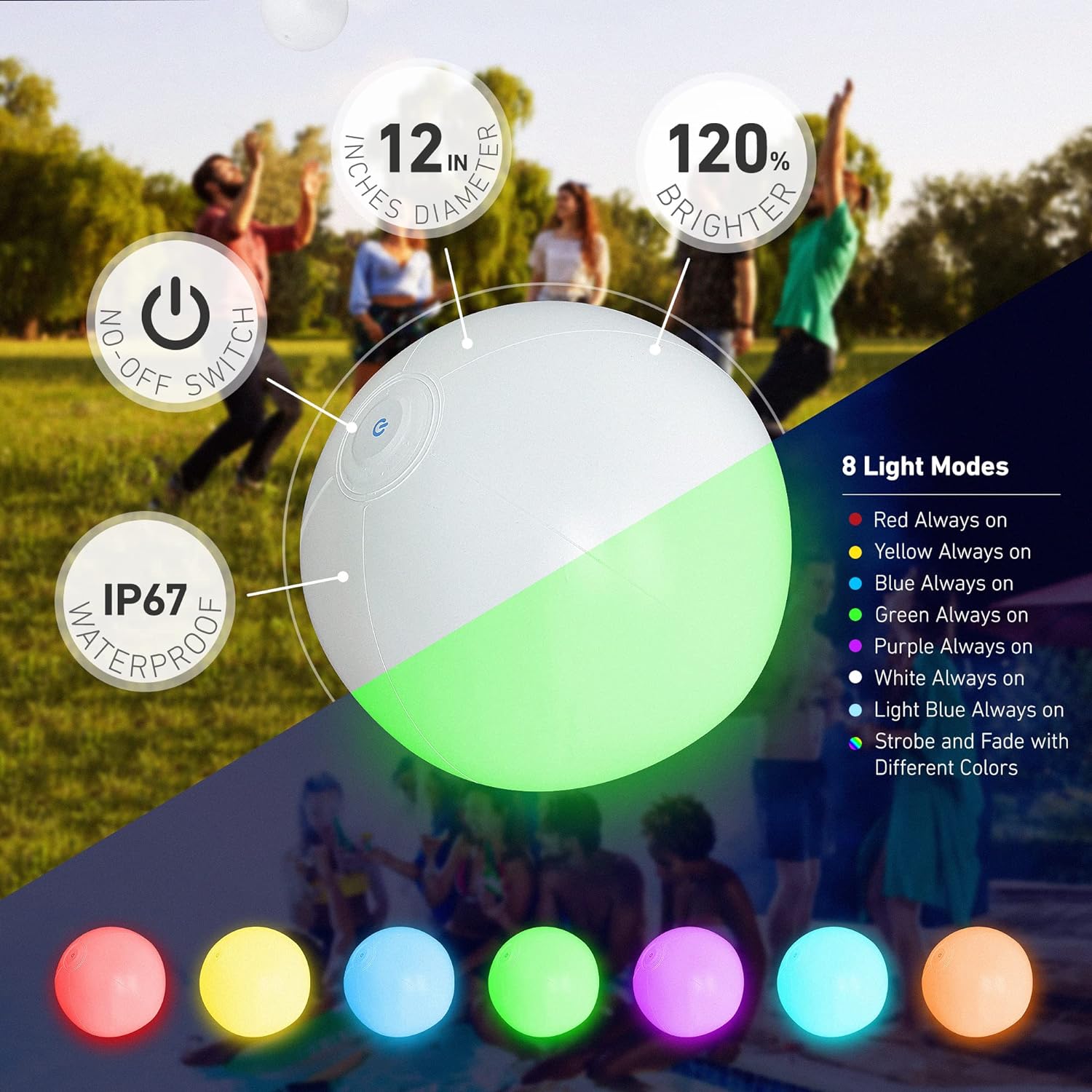 Thumbnail 1 de FLAMDYNO Light-Up Pool & Beach Ball Set (4 or 8 LED Glow Balls, 8 Light Modes)