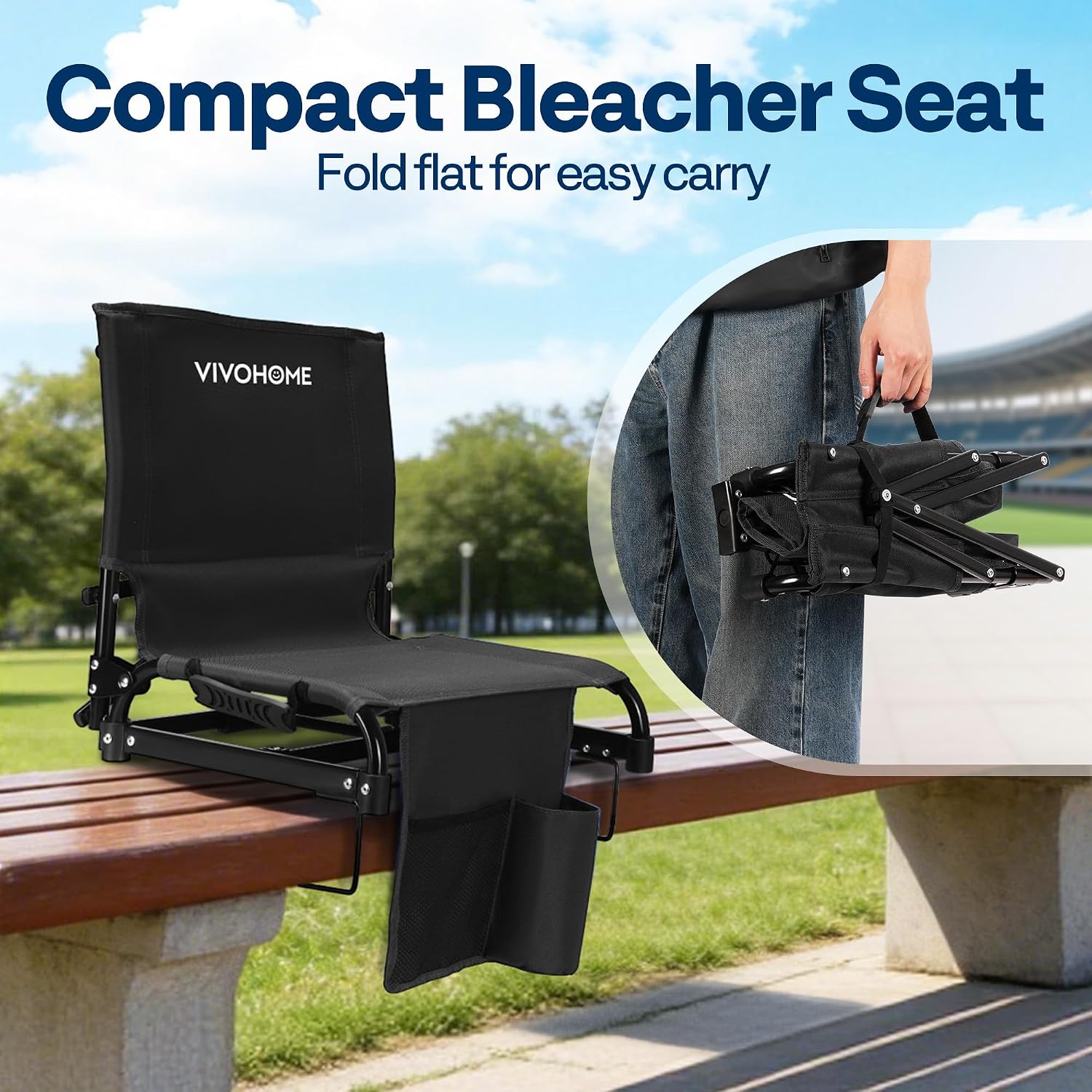 Detalle 2 de VIVOHOME VH1861-BK Folding Stadium Seats, 2-Pack with Back Support