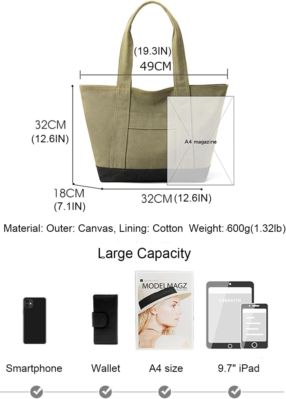 Thumbnail 3 de zhongningyifeng Canvas Tote Bag for Women