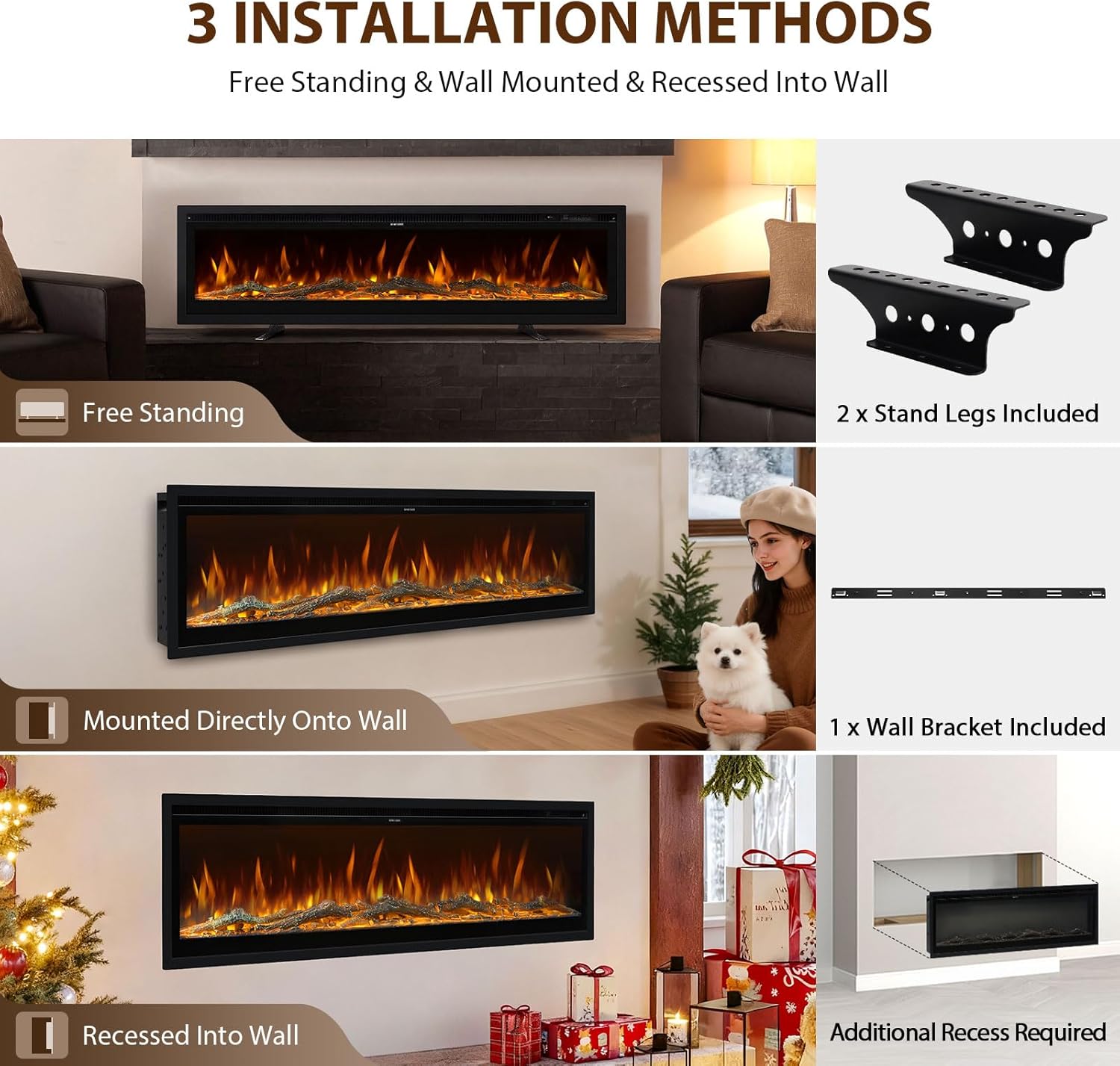 Thumbnail 2 de INMOZATA Electric Fire Wall Mounted/Recessed/Freestanding 102cm Electric Fireplace with Remote & Touch Screen Control 12 LED Color Flame Effect, 2 Heat Settings 900W&1800W, Crystal & Log Set
INMOZATA Electric Fire Wall Mounted/Recessed/Freest…