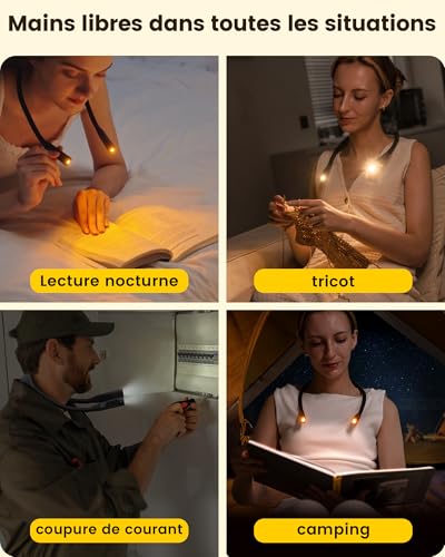 Detalle 2 de Glocusent Lampe de Lecture pour Liseuse et Livre – Lampe à Suspendre Rechargeable, 100h d’autonomie, 5 niveaux et 5 températures de couleur (Noir)