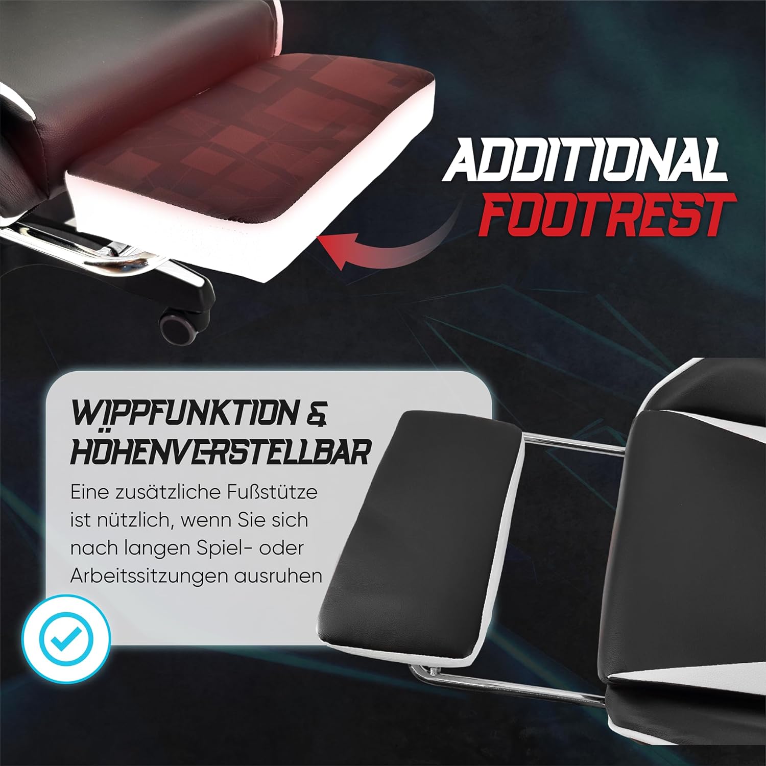 Thumbnail 6 de xRace Gaming Stuhl (weiß) – ergonomischer Bürostuhl mit Lendenwirbelstütze, Kopfstütze und Fußstütze