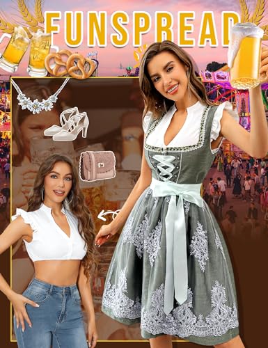 Detalle de Funspread Dirndl Bluse Damen Weiß – kurze Ärmel, V-Ausschnitt, Trachtenbluse