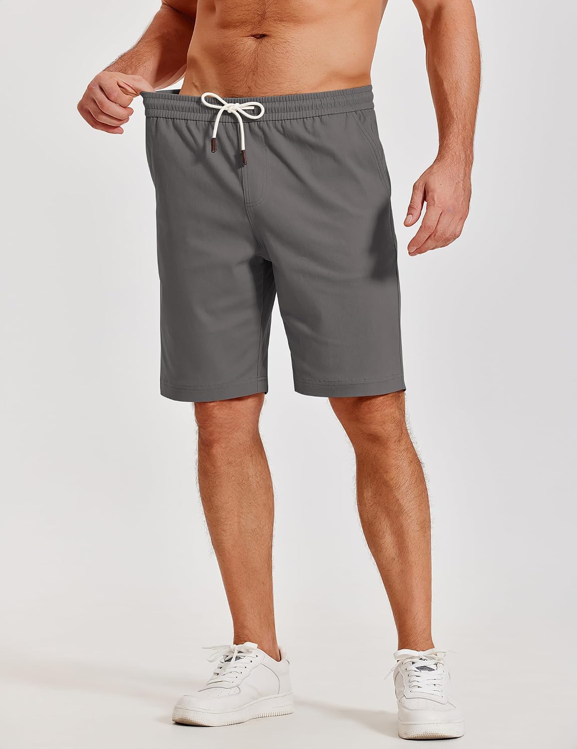 Detalle de COOFANDY Men's Casual Cotton Shorts with Elastic Waist and Drawstring