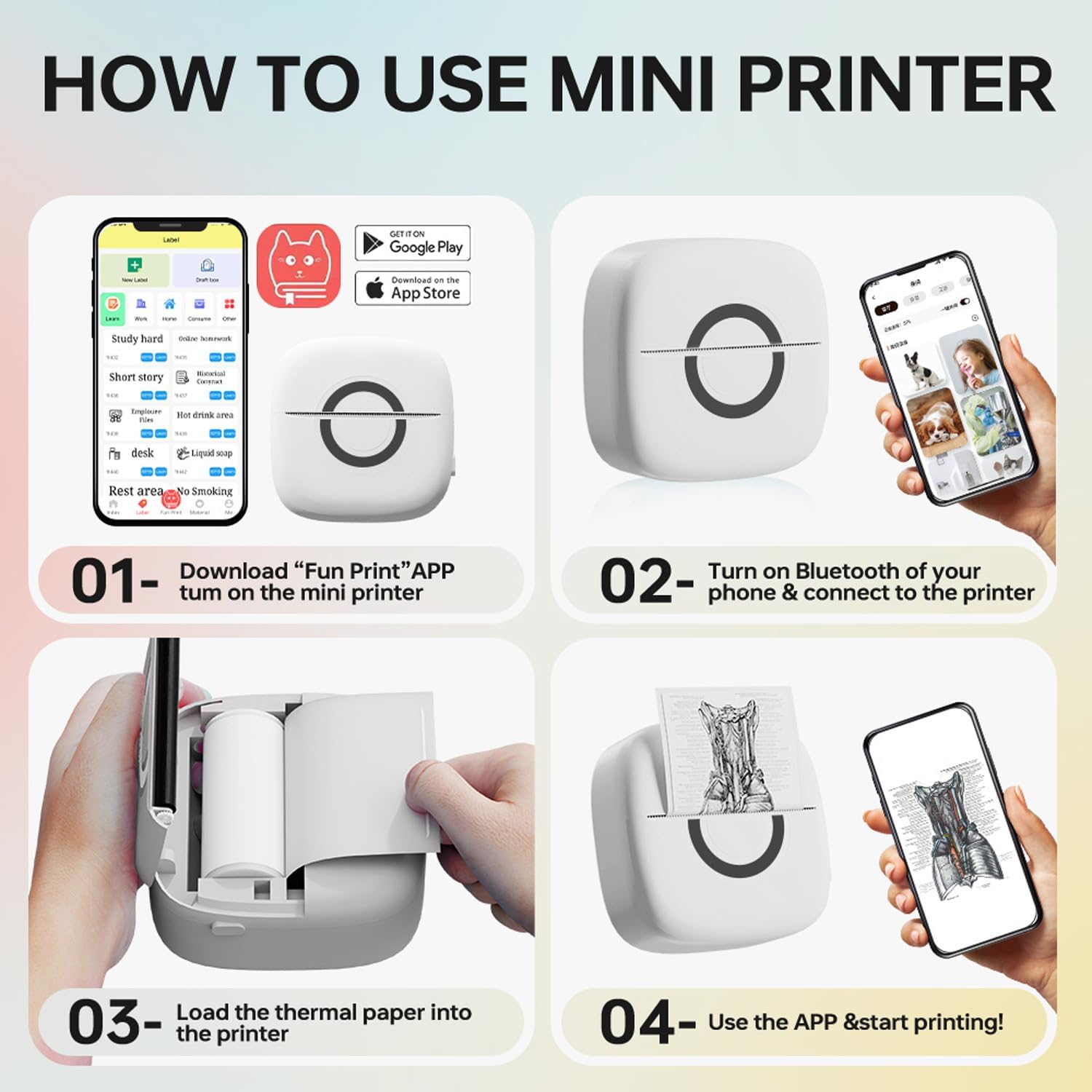 Detalle 2 de cabaro Mini Drucker 3 Rollen Bluetooth