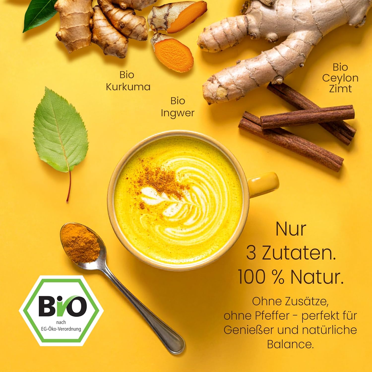 Thumbnail 3 de He-Ju Bio Goldene Milch Pur 300 g (60 Portionen) – Kurkuma, Ingwer & Ceylon Zimt, ohne Pfeffer und ohne Zucker