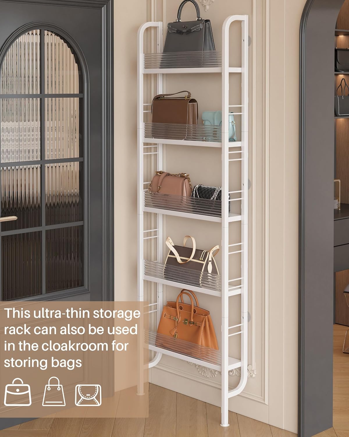 Detalle 1 de Ornestia 5-Tier Behind-Door Bathroom Shelf, 9 cm Deep, White