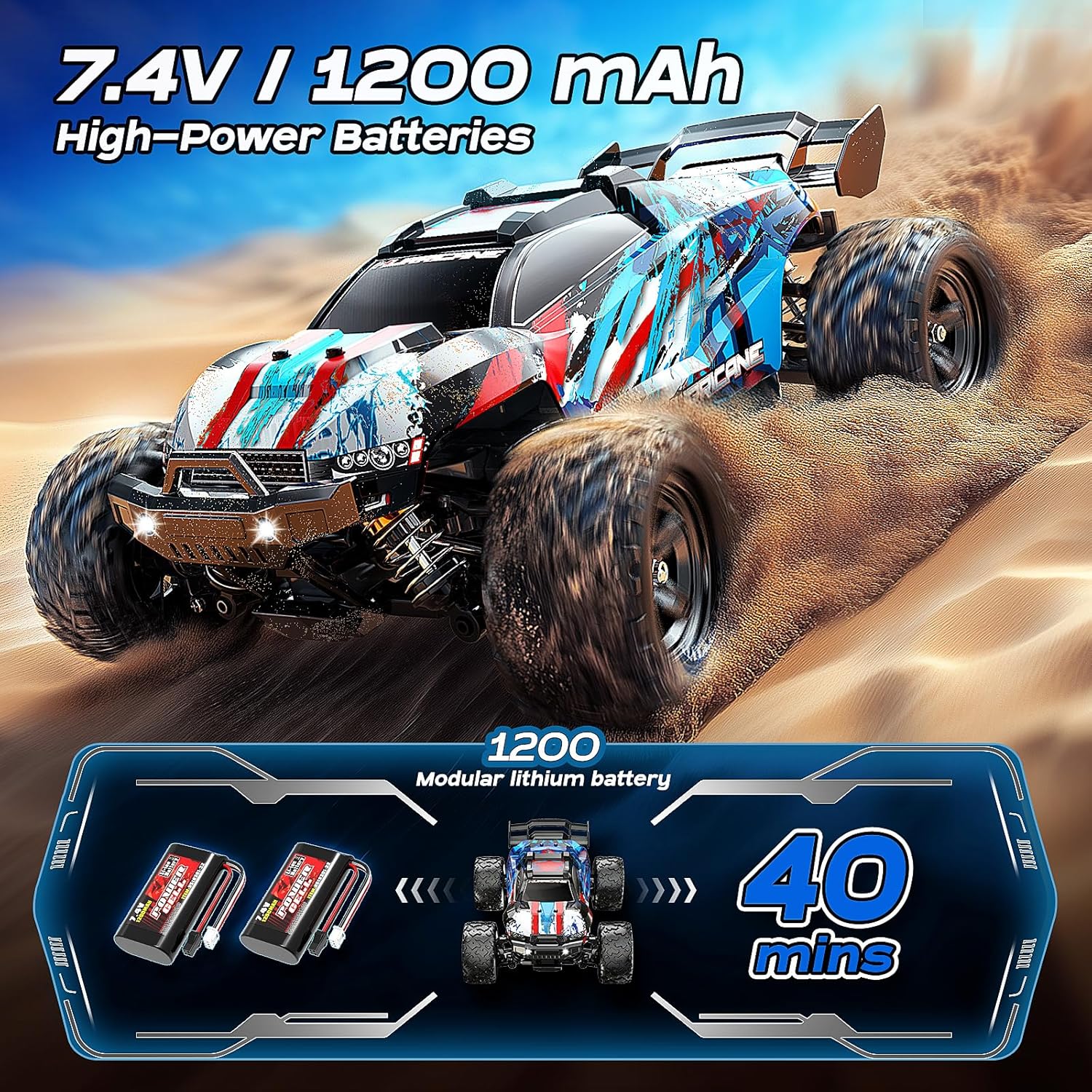 Detalle de Macchina telecomandata 1:18 4WD RC fuoristrada fino a 40 km/h, compatta per esterni (2 batterie incluse)