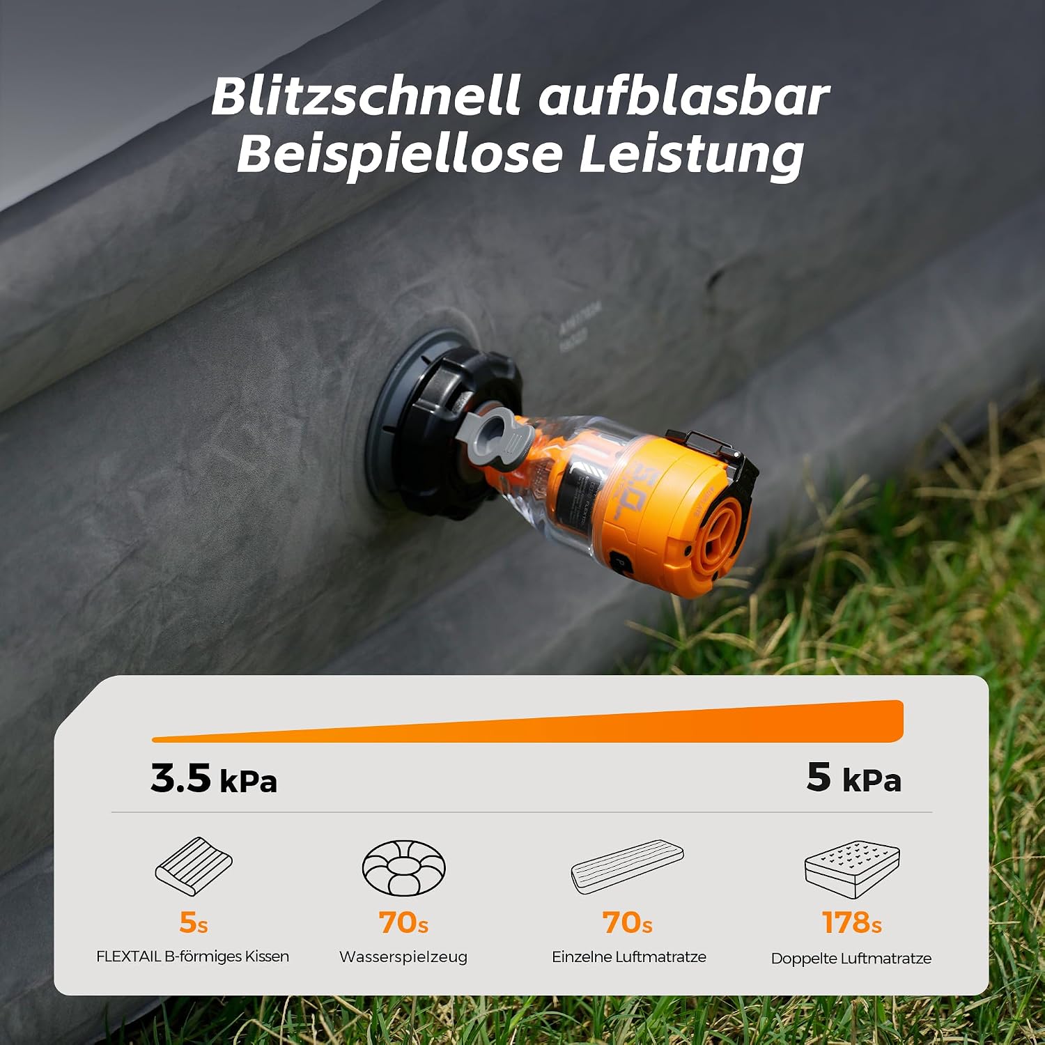 Detalle 2 de FLEXTAILGEAR MAX Pump 3 – Tragbare Luftpumpe mit Beleuchtung, USB-Aufladung und 6 Düsen