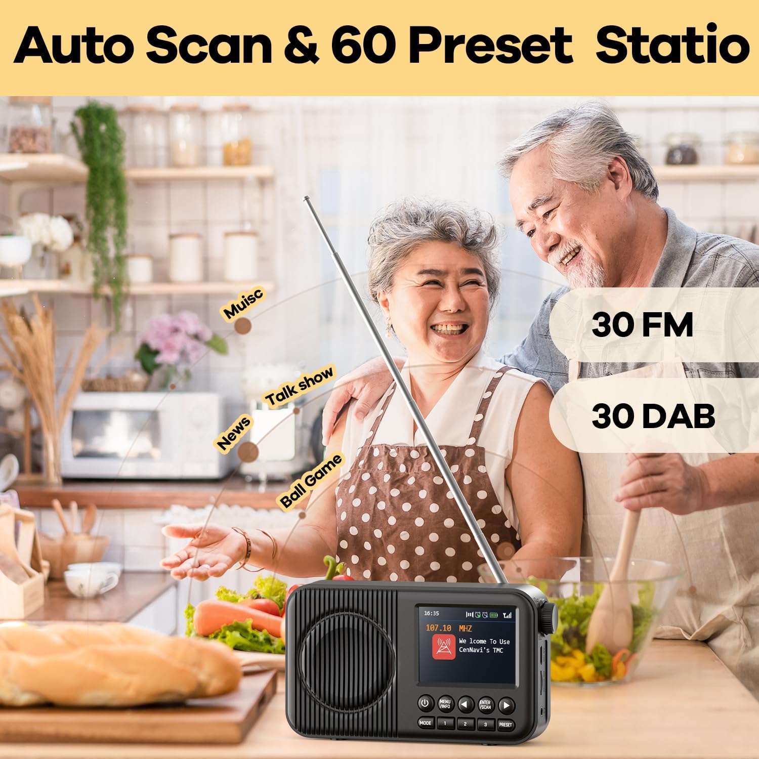 Thumbnail 2 de Arafuna Radio Portatile DAB con schermo LCD da 2,4”, Bluetooth, FM e doppia sveglia