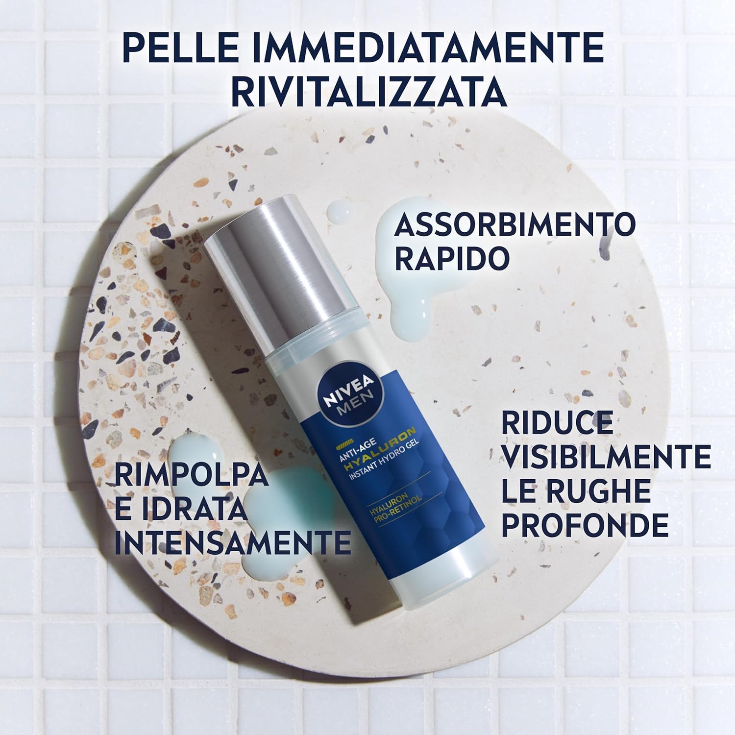 Detalle de NIVEA MEN Anti-Age Hyaluron Hydro Gel Uomo 50 ml – crema viso antirughe in gel all’acido ialuronico