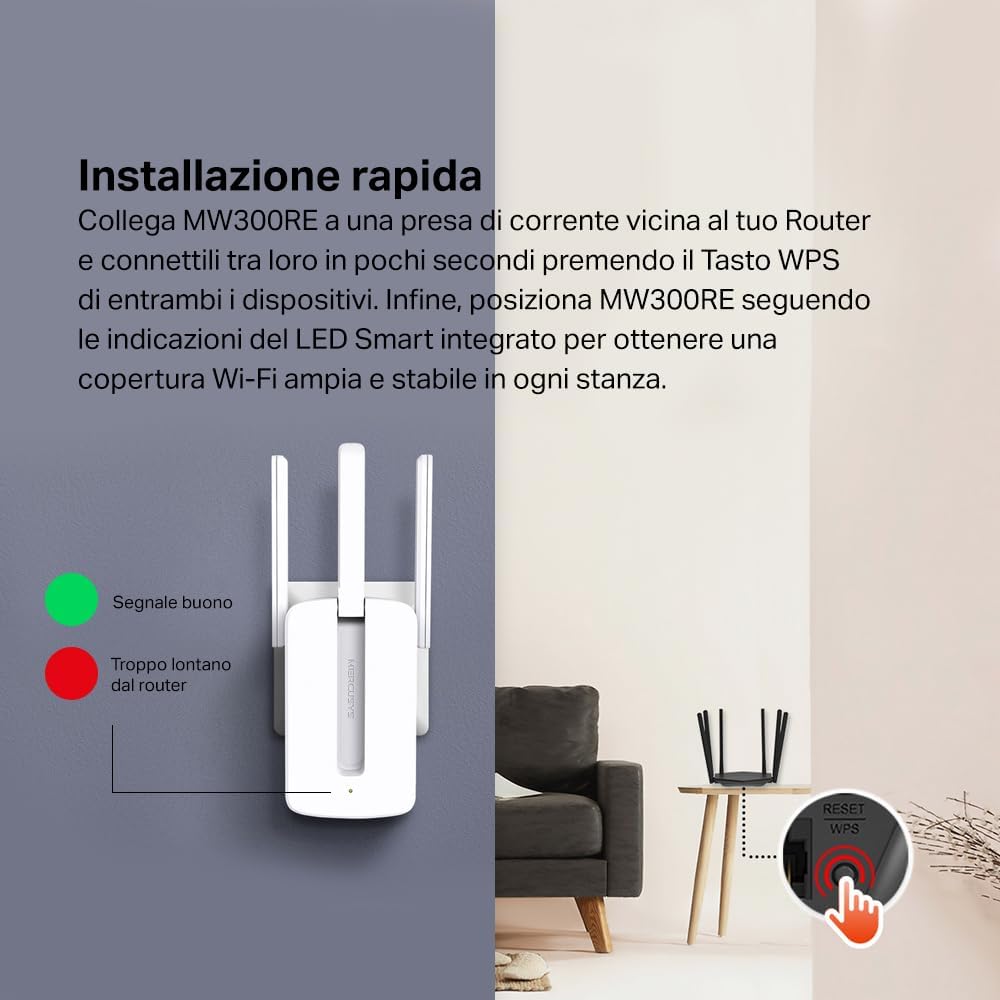 Thumbnail 3 de MERCUSYS MW300RE ripetitore WiFi 300 Mbps 📶