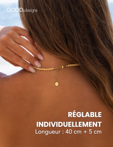 Detalle 2 de GD GOOD.designs EST. 2015 Citrine Collier Pierre Naturelle Femme – Ras de cou en acier inoxydable plaqué or 18K, réglable 40–45 cm