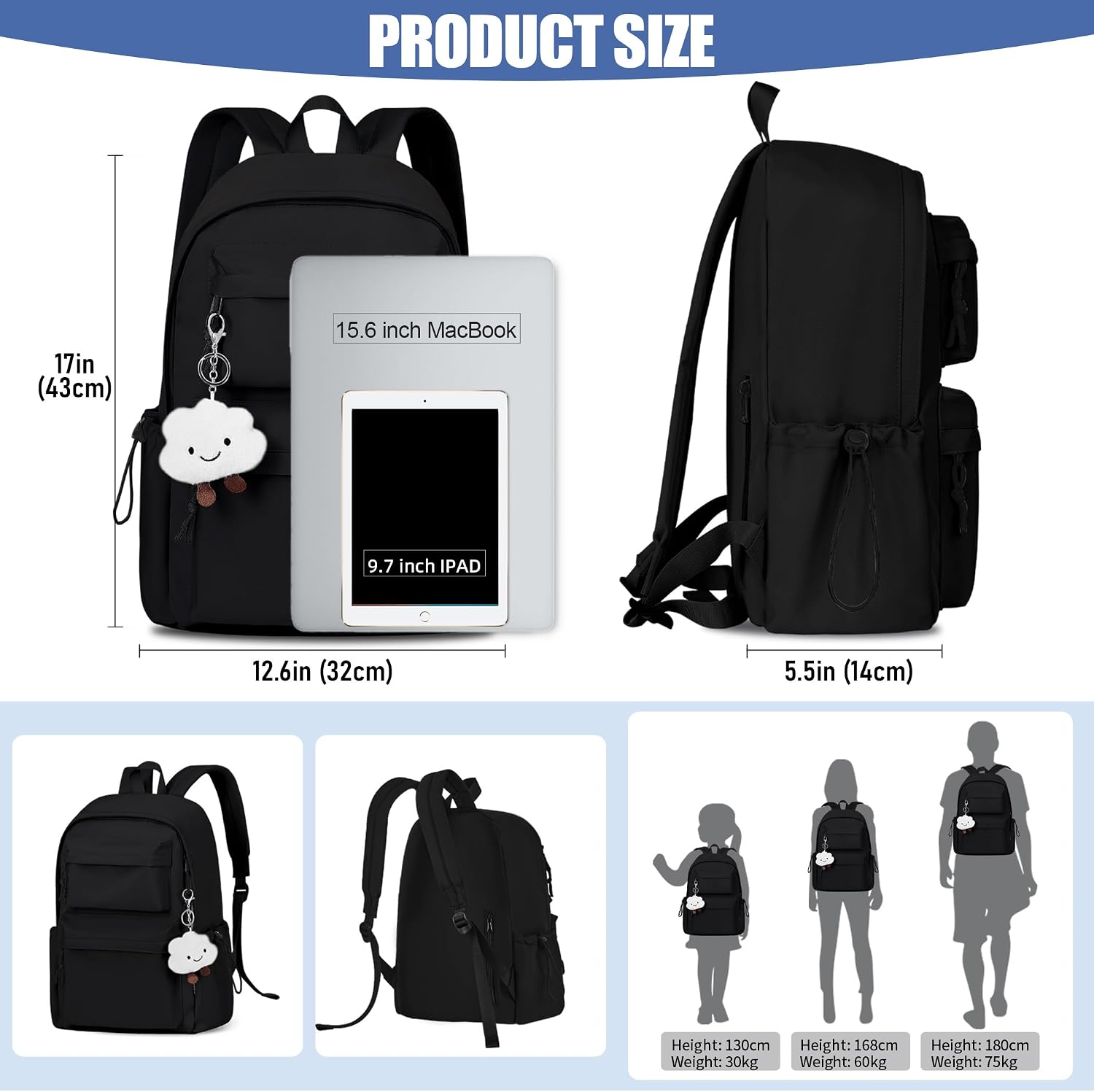Detalle de BECOJADDE Backpack Womens School Bag – Lightweight, Water-Resistant, 15.6’’ Laptop, Anti-Theft Pocket