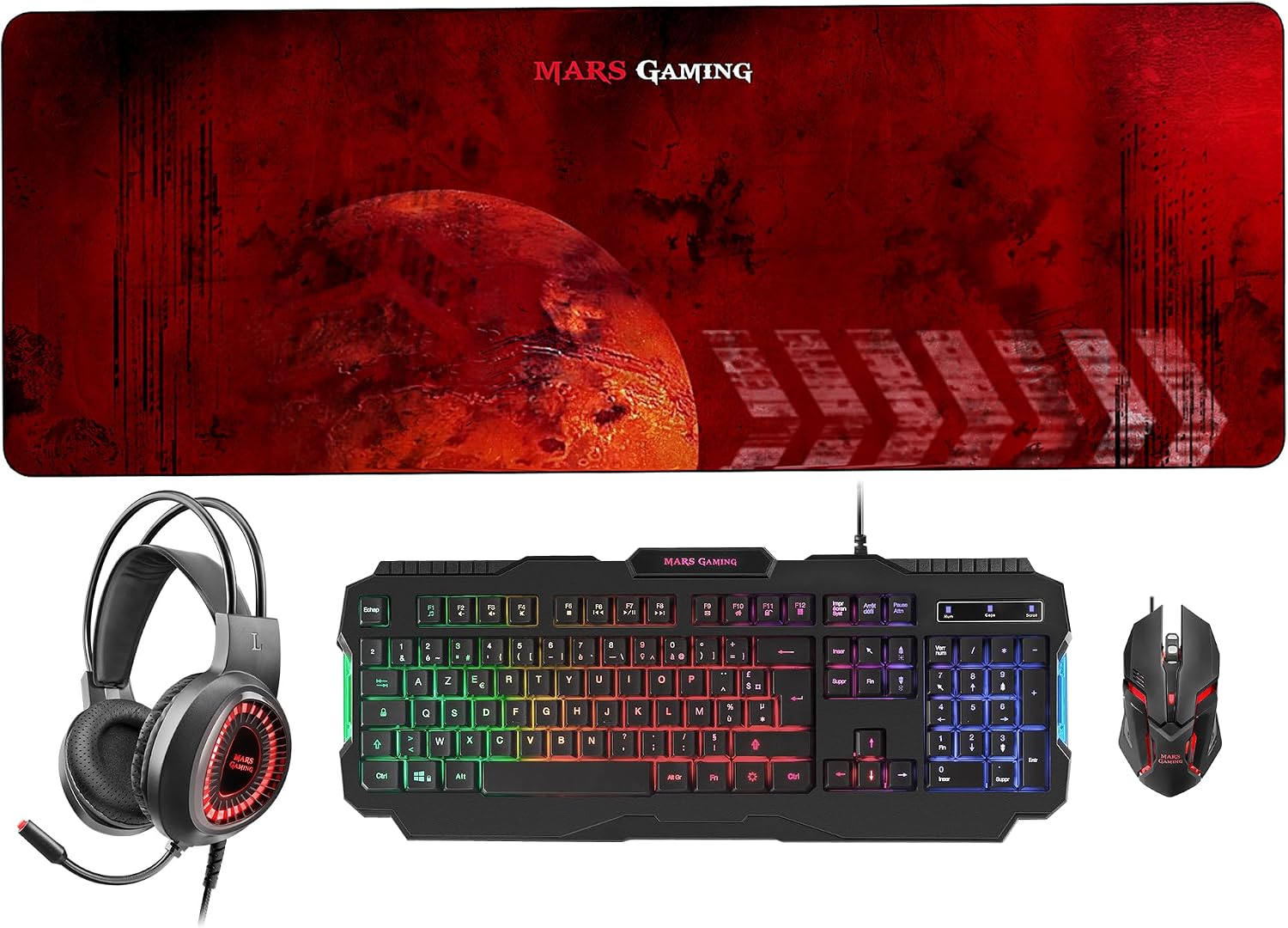 Thumbnail 6 de Mars Gaming MCP-RGB3 Pack RGB Tastatur Fixed, Maus Flow 3200 DPI, Over-Ear Kopfhörer, XXL Matte – Weiß