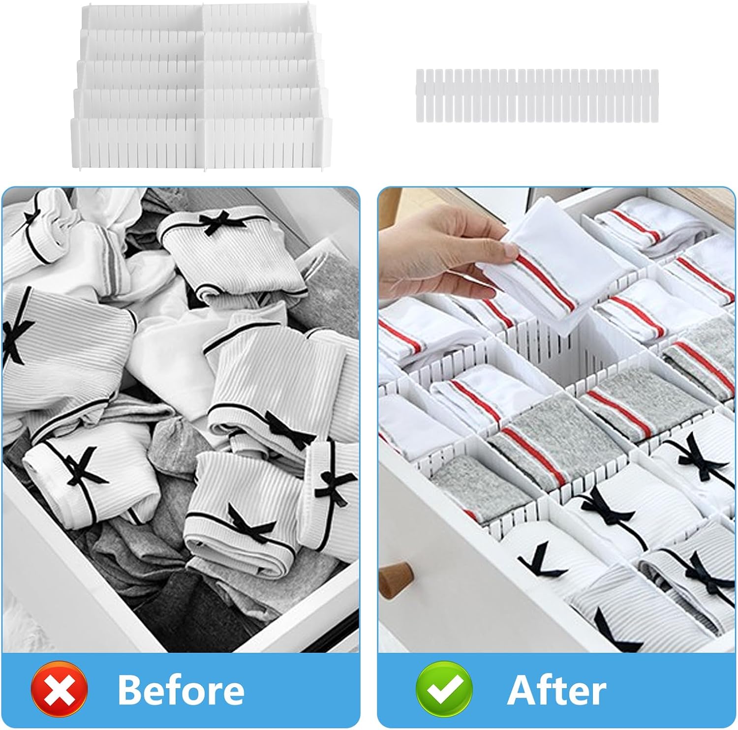 Thumbnail 6 de Tomoyuki 24pcs Adjustable Drawer Dividers – 32 x 7 cm, Plastic Drawer Organiser Set