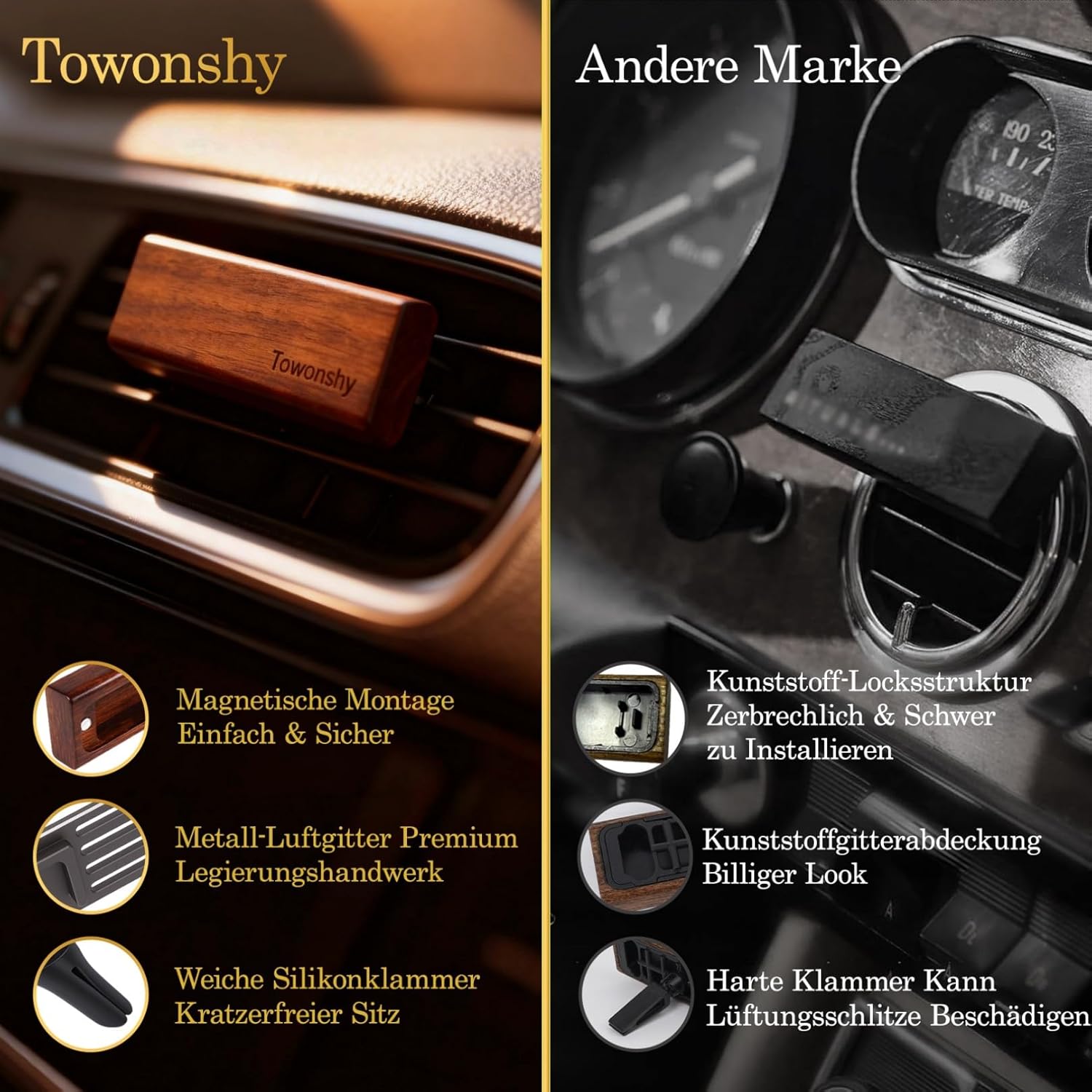 Detalle de Towonshy Auto Duft Holzhalterung 2er Set