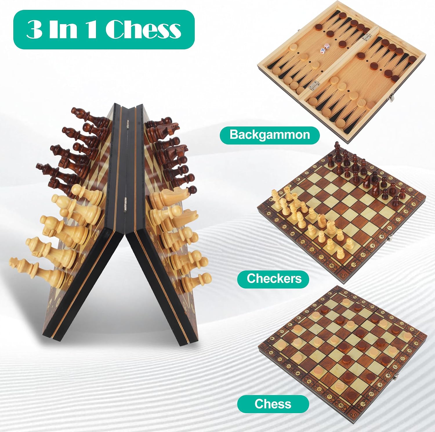 Thumbnail 2 de Schachspiel 3-in-1 Magnetisch Holz 29x29 cm