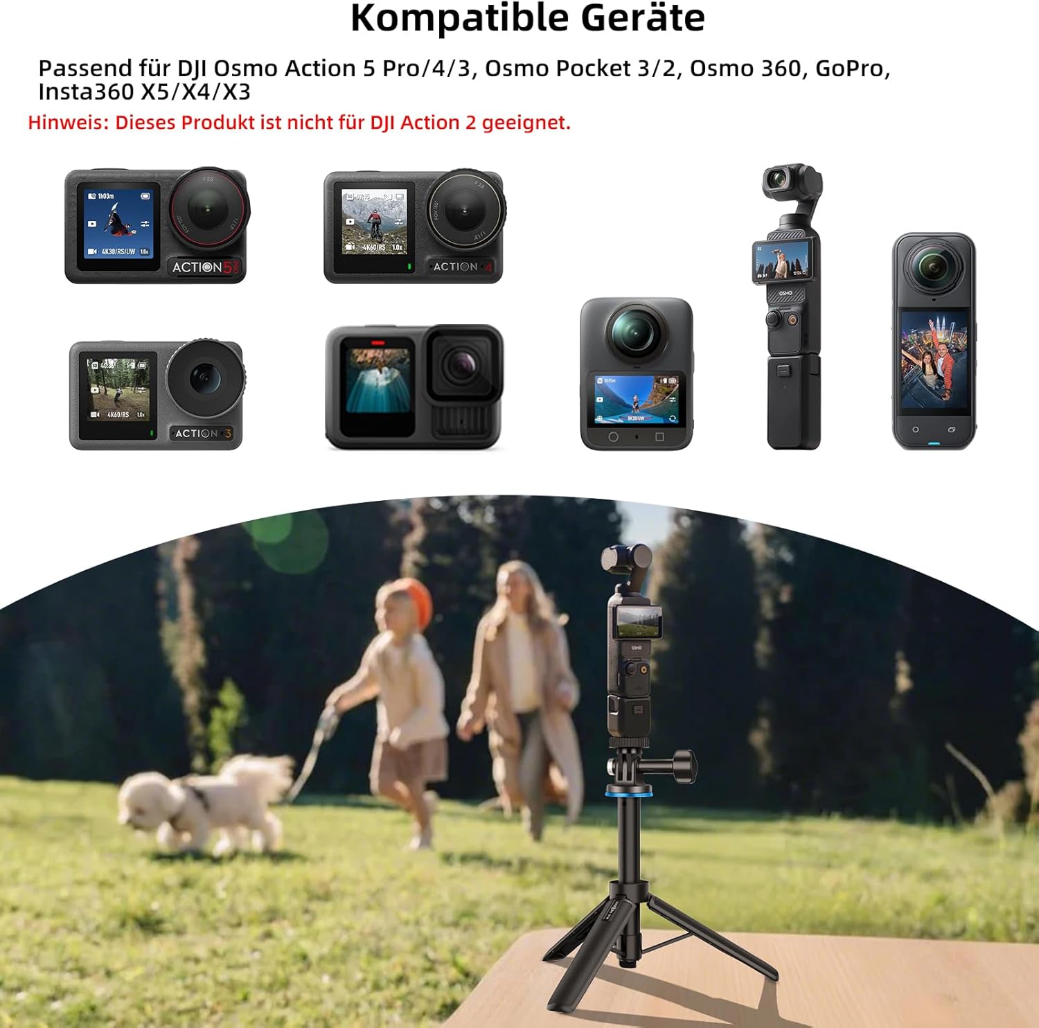 Detalle 2 de 51 cm Osmo Action Selfie Stick Stativ-Set für DJI Action 5 Pro/4/3, Osmo 360 – Mini-Stativ & erweiterbarer Griff