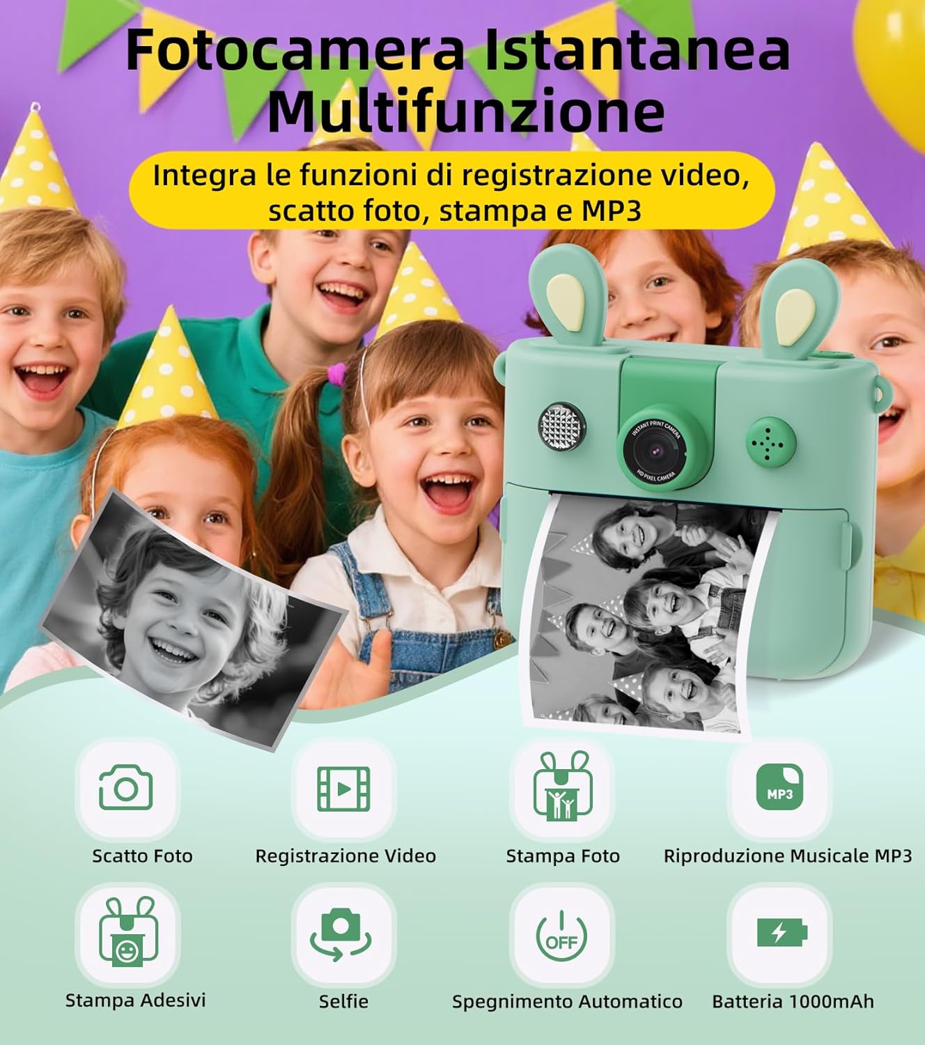 Thumbnail 3 de ORGSTA Macchina Fotografica Bambini istantanea con stampa da cellulare, video e MP3 (3–12 anni)
