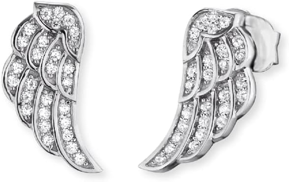 Engelsrufer Damen Flügel-Ohrstecker 925er Sterling Silber mit weißen Zirkonia