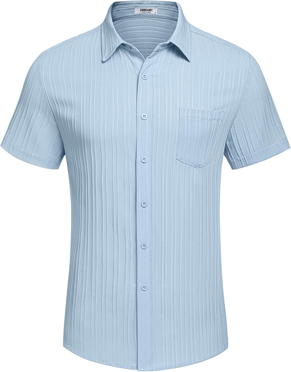 Detalle de COOFANDY Men's Casual Short Sleeve Button-Down Shirt with Textured Fabric and Chest Pocket