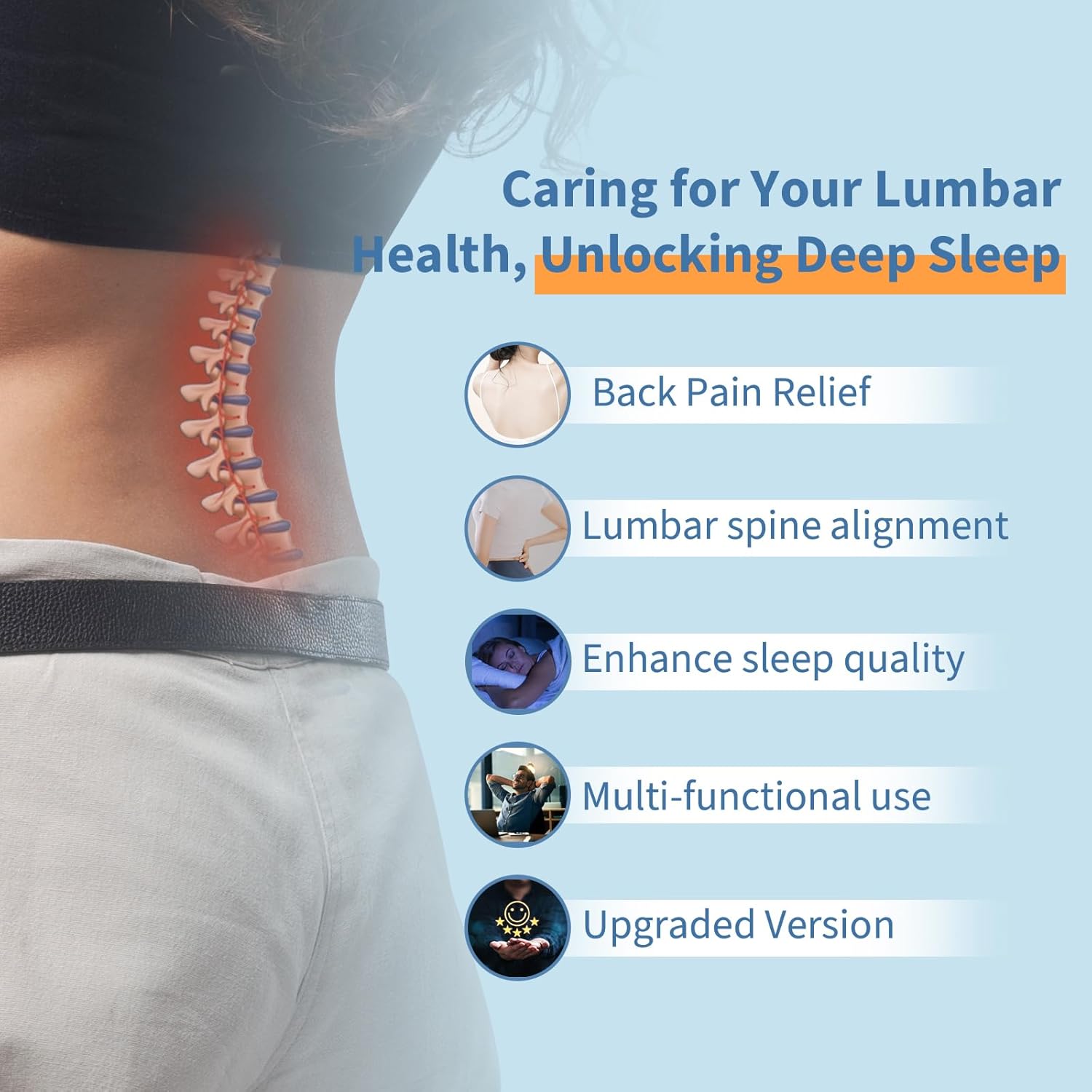 Detalle de Hydomi lumbar support pillow for bed relief back pain – memory foam waist bolster for side, back & stomach sleepers
