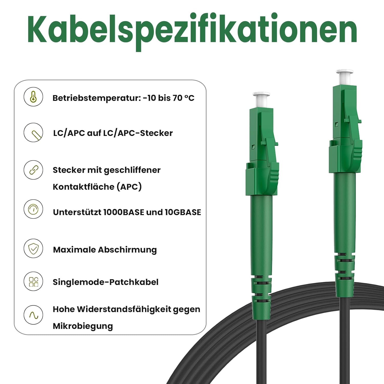 Thumbnail 1 de 15M Gepanzertes Glasfaserkabel LC/APC auf LC/APC – OS2, 9/125µm, LSZH, Außen-/Innenbereich, 15 m