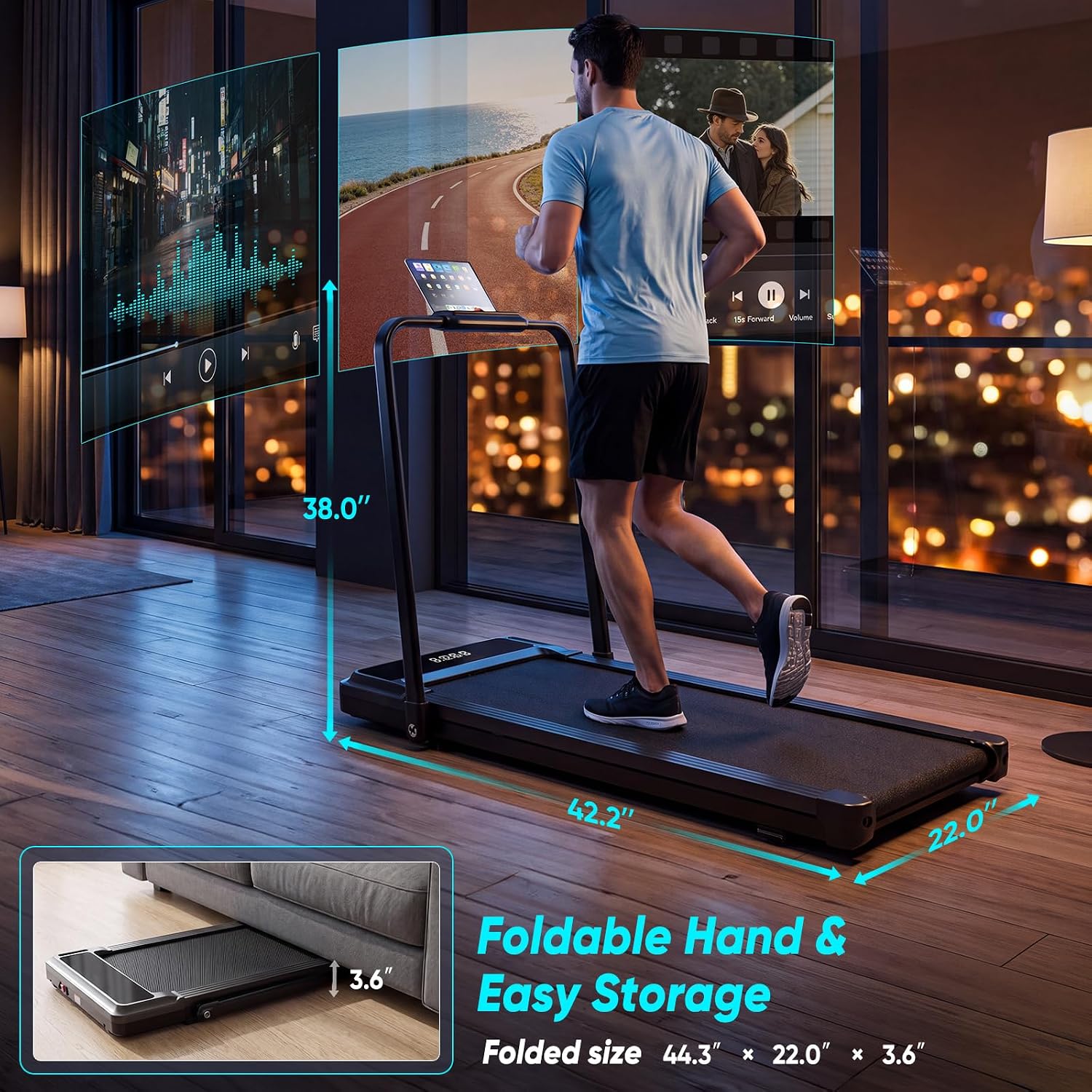 Detalle 2 de NEWBULIG PBJ-FS01 Walking Pad Treadmill with Handle Bar and LED Display