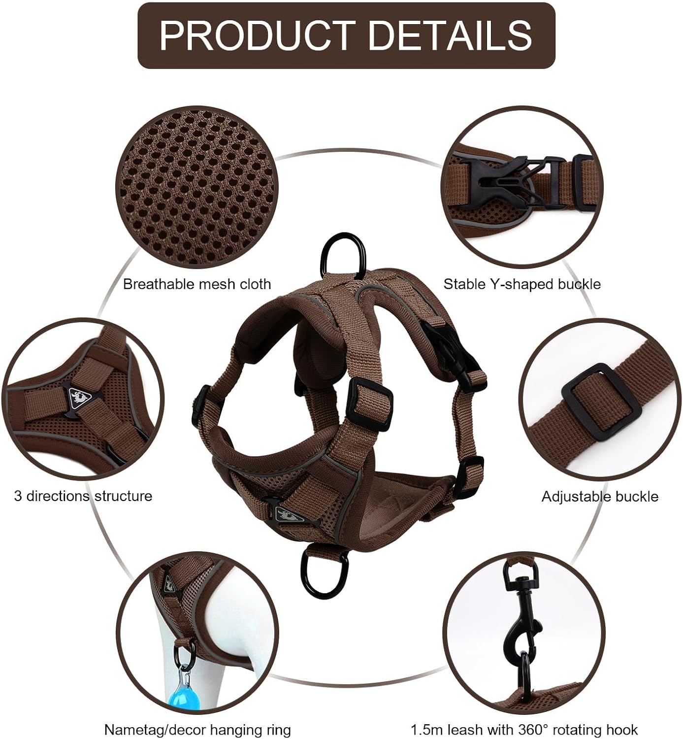 Thumbnail 1 de Cat Harness and Leash Set, Upgraded Escape Proof Adjustable Vest for Large Cats, Small Dogs, with Reflective Strips