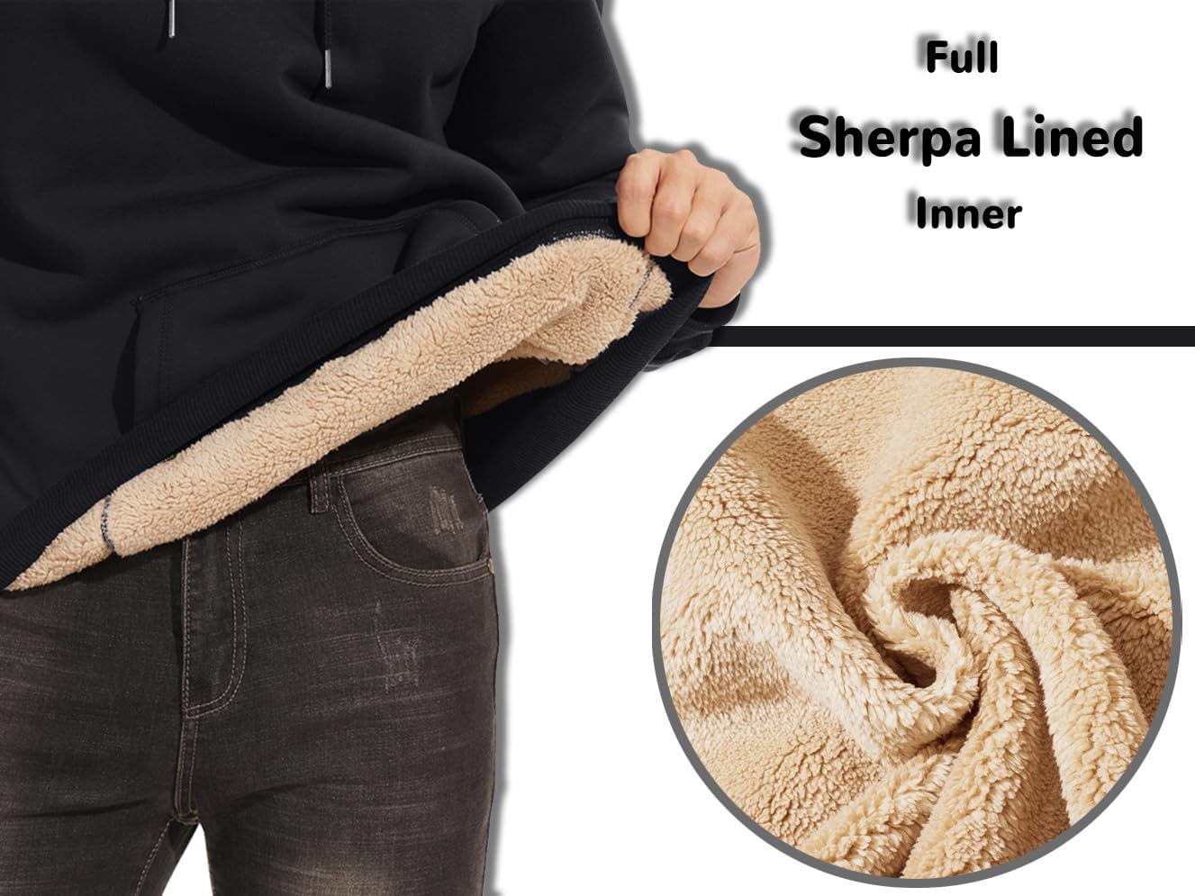 Detalle 2 de TACVASEN Men's Sherpa-Lined Pullover Hoodie with Kangaroo Pocket
