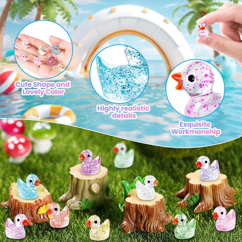 Detalle 2 de DULEFUN 100pcs Mini Glitter Ducks resin figurines 🐥