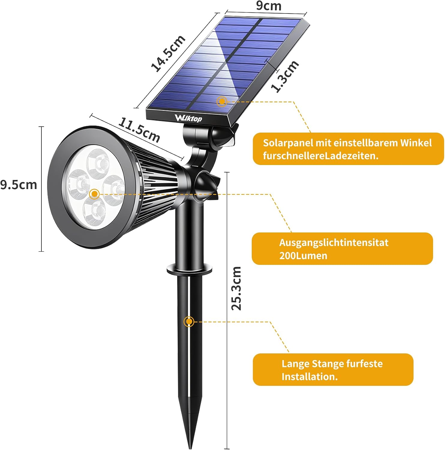 Thumbnail 5 de Wilktop Solar Spotlight, 3:e versionen – solcellsdrivna LED-spotlights, 2-pack