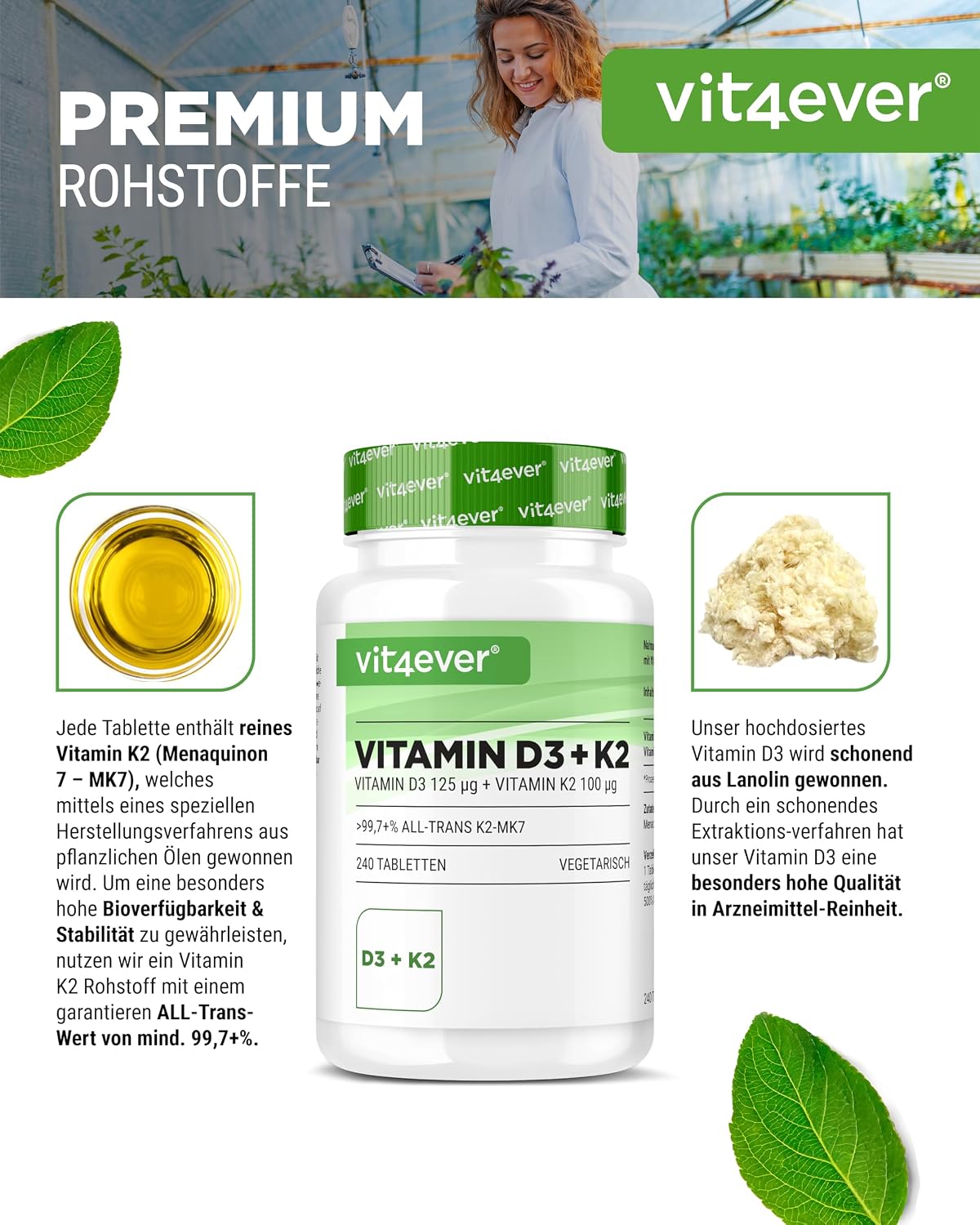 Thumbnail 2 de vit4ever Vitamin D3 + K2 Depot 240 Tabletten