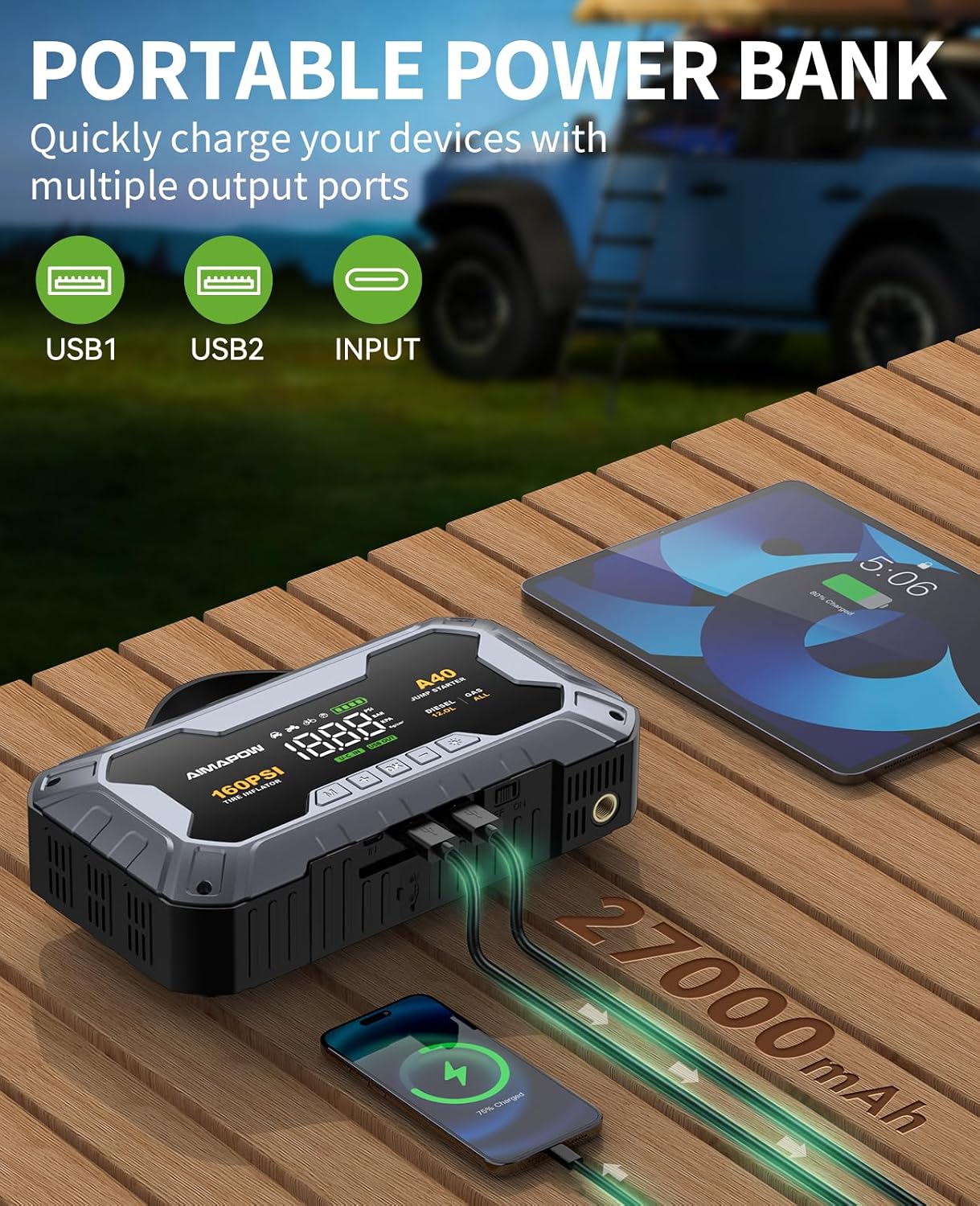 Thumbnail 3 de 8000A Jump Starter Power Pack with Air Compressor
