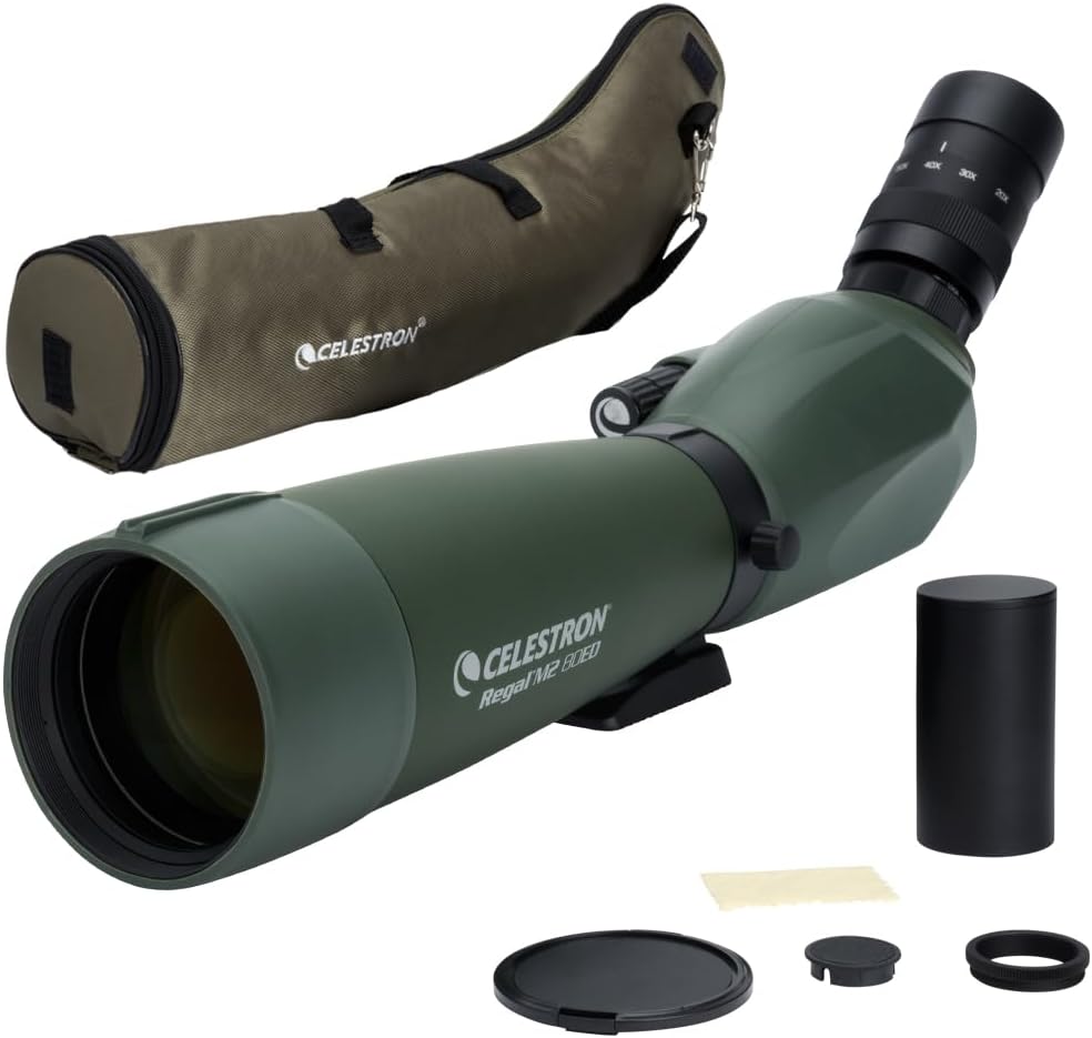 Detalle de Celestron Regal M2 20-60x80 ED-Spektiv – abgewinkelter Zoom, Magnesiumgehäuse, grün