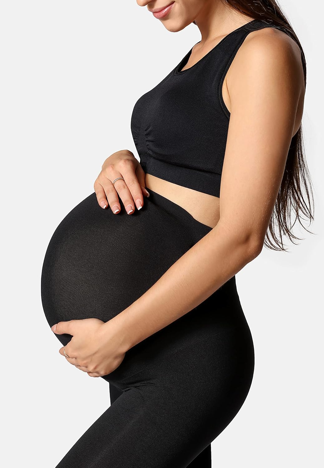 Detalle 1 de Be Mammy Umstandsleggings BE-1123 – lange Umstandsleggings mit breitem, druckfreiem Bund